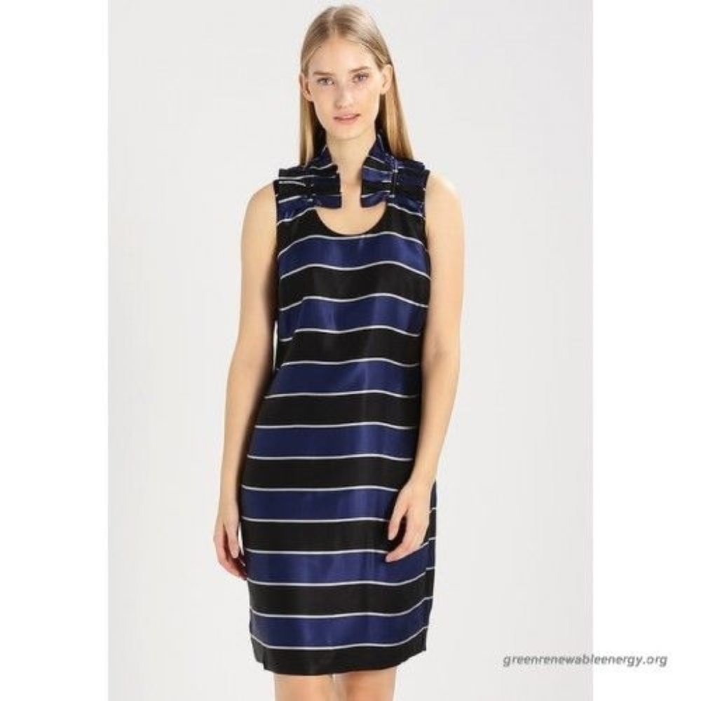 Banana Republic Shift Dress Ruffle Neck Striped